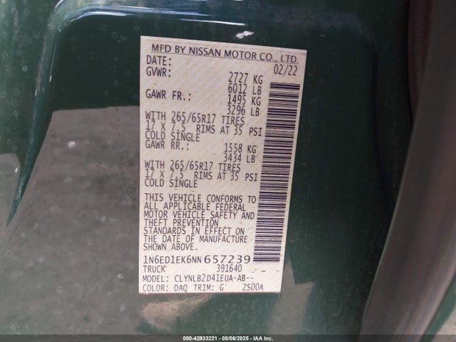 Nissan Frontier 2022 1N6ED1EK6NN657239 Image 9