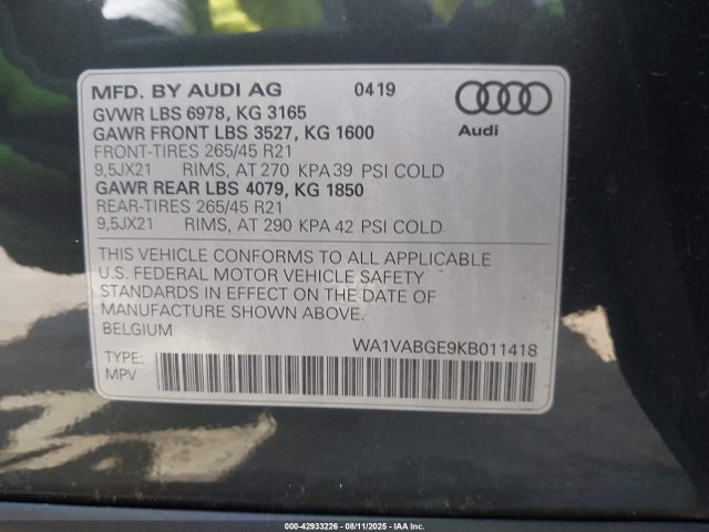 2019 AUDI E-TRON WA1VABGE9KB011418 Photo 8