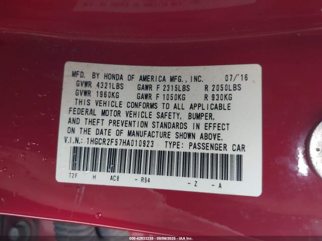 1HGCR2F57HA010923 Honda k24w1