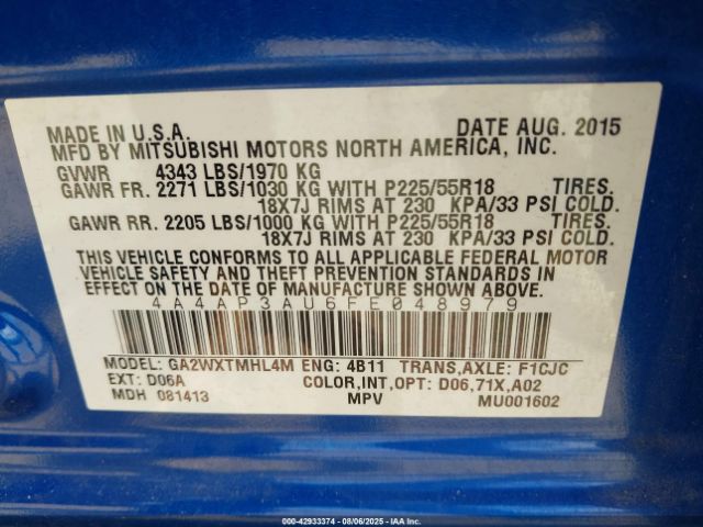 2015 MITSUBISHI OUTLANDER SPORT 4A4AP3AU6FE048979 Photo 8