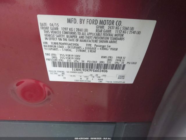 2015 LINCOLN MKS 1LNHL9DK9FG603406 Photo 8