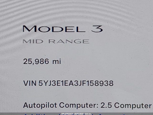 5YJ3E1EA3JF158938 Tesla MODEL 3