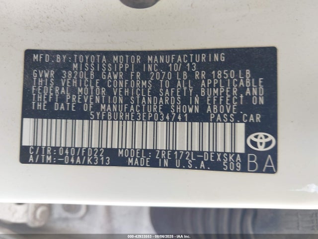 5YFBURHE3EP034741 Toyota 2zr-fe