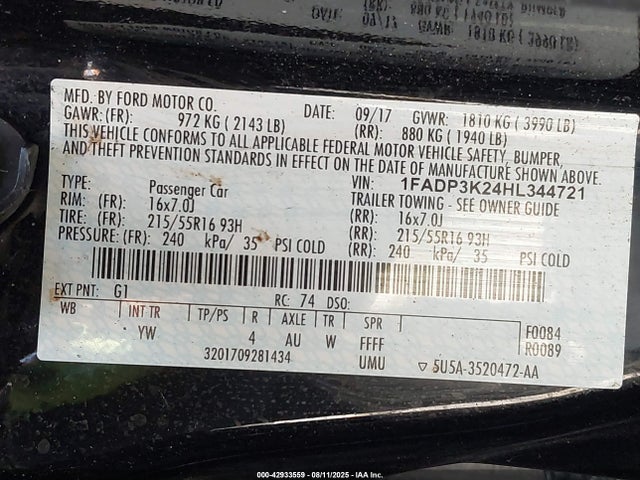 1FADP3K24HL344721 Ford 2.0l gdi