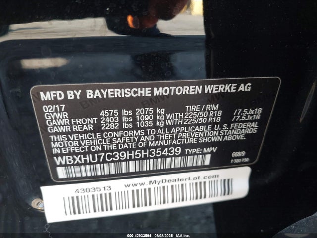 WBXHU7C39H5H35439 BMW 2017