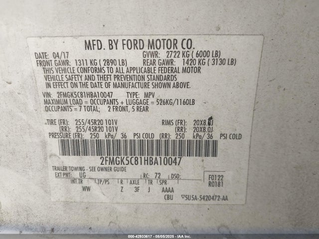 2FMGK5C81HBA10047 Ford 2017