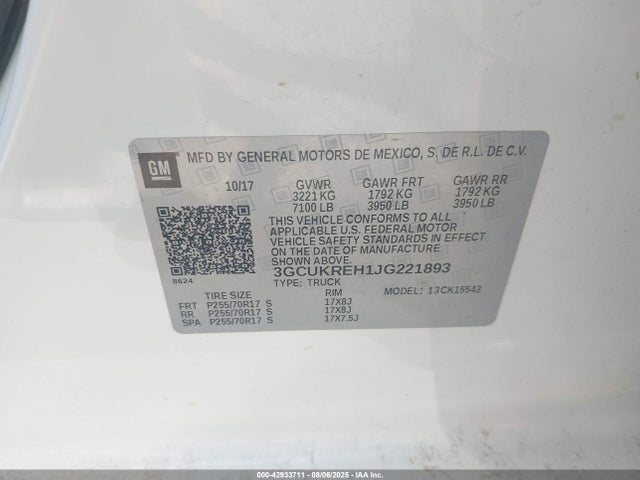 3GCUKREH1JG221893 Chevrolet lv3 - gen 5, sidi, vvt: variable valve timing, e85 max, alum