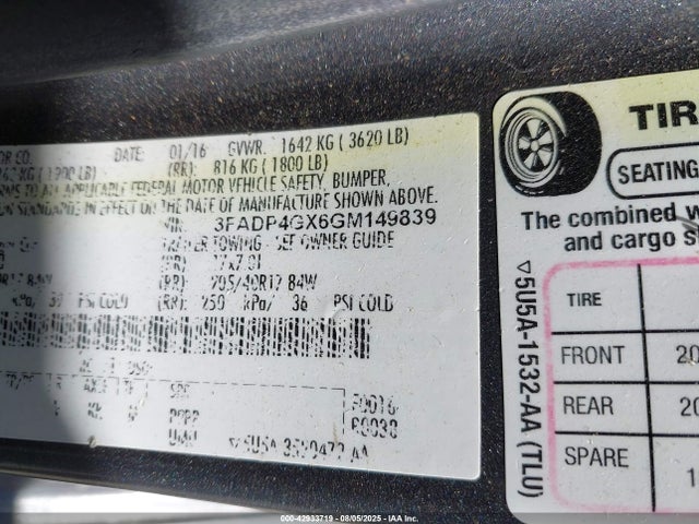 3FADP4GX6GM149839 Ford 1.6l gtdi