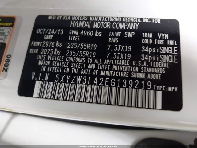5XYZW3LA2EG139219 Hyundai t-gdi theta