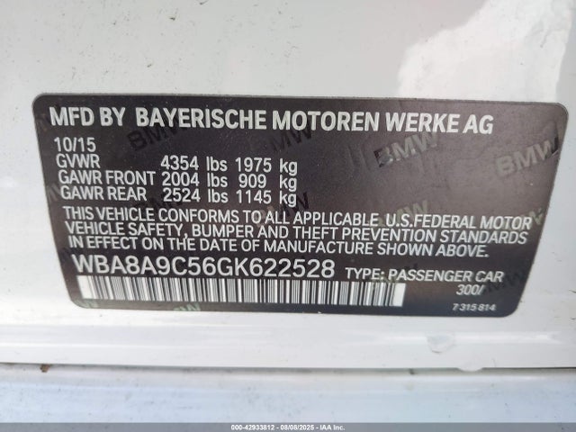 WBA8A9C56GK622528 BMW 2016
