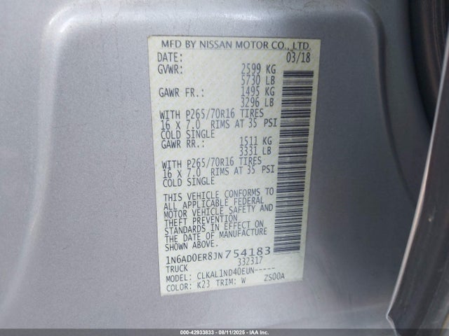 Nissan Frontier 2018 1N6AD0ER8JN754183 Image 9