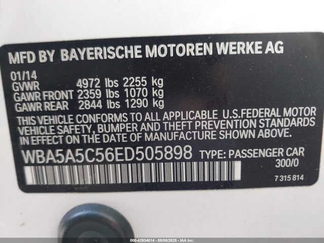 BMW 528I 2014 WBA5A5C56ED505898 Image 9