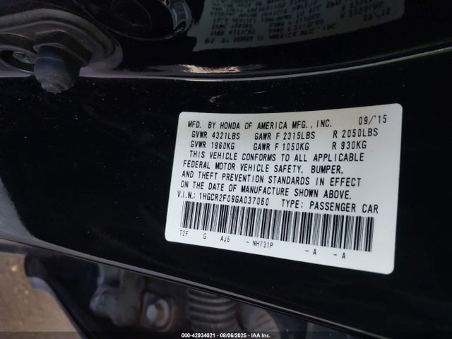 1HGCR2F09GA037060 Honda k24w1