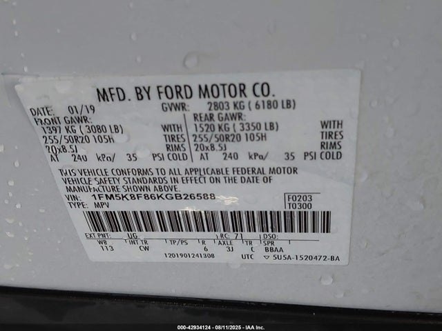 1FM5K8F86KGB26588 Ford 3.5l ti-vct