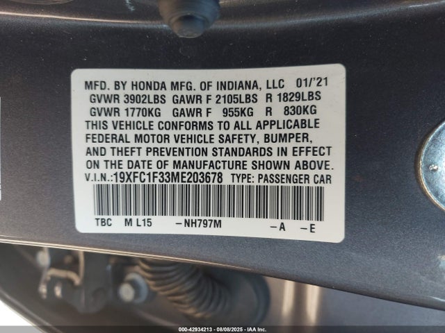 19XFC1F33ME203678 Honda l15b7