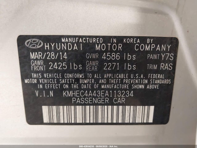 Hyundai Sonata 2014 KMHEC4A43EA113234 Image 9