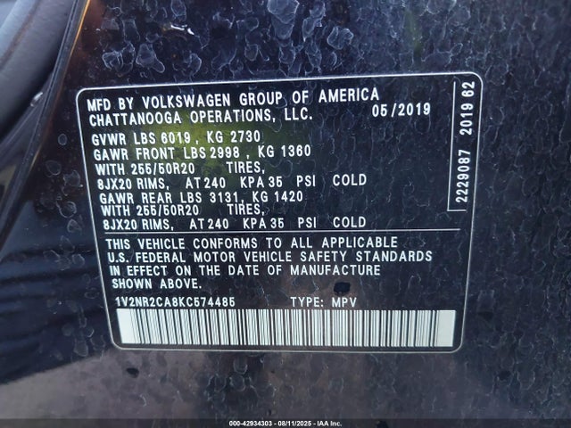 Volkswagen Atlas 2019 1V2NR2CA8KC574485 Image 9