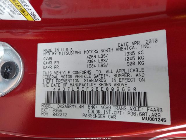 2011 MITSUBISHI ECLIPSE SPYDER 4A37L5EF2BE002660 Photo 8