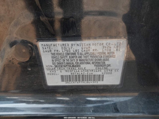 3N1CN7AP7HL864323 Nissan 2017