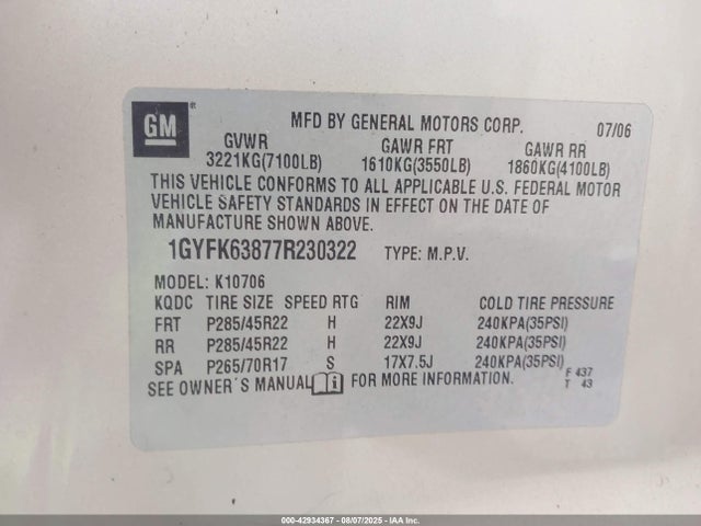 2007 CADILLAC ESCALADE 1GYFK63877R230322 Photo 8