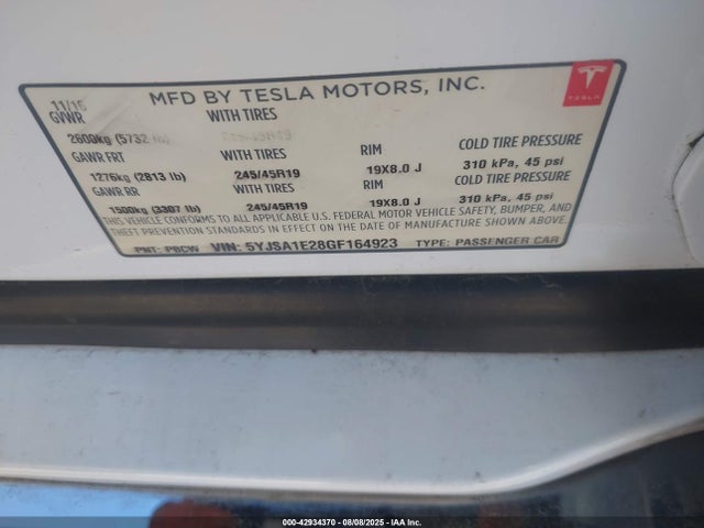 2016 TESLA MODEL S 5YJSA1E28GF164923 Photo 8