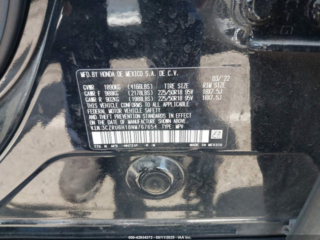 3CZRU6H18NM767654 Honda r18z9