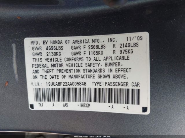 2010 ACURA TL 19UUA8F22AA005848 Photo 8