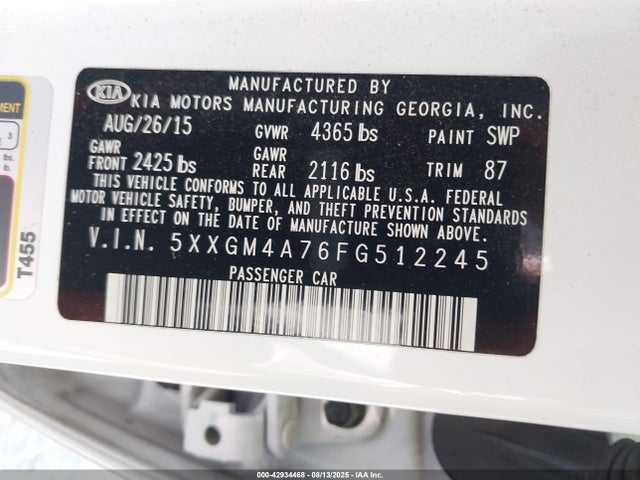 5XXGM4A76FG512245 KIA dohc gdi theta ii