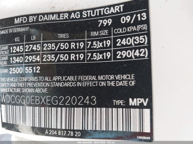 WDCGG0EBXEG220243 Mercedes-Benz Glk-Class