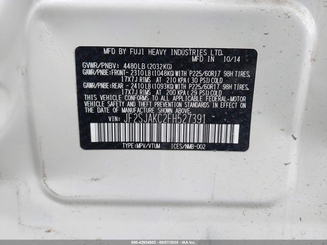 Subaru 2.5na u5 2015 JF2SJAKC2FH527391 Image 9