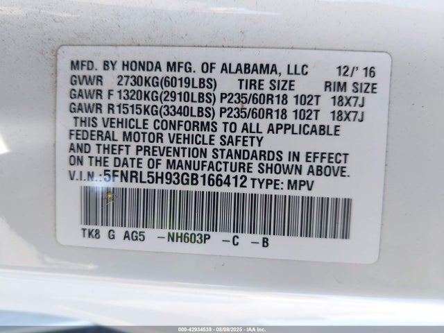 5FNRL5H93GB166412 Honda j35z8