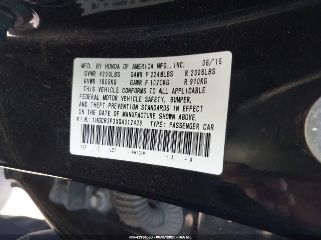 1HGCR2F3XGA012436 Honda k24w1