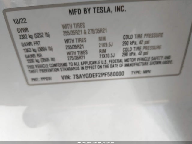7SAYGDEF2PF580000 Tesla 2023