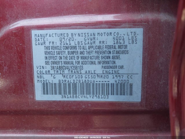 3N1AB8CV4LY298103 Nissan Sentra