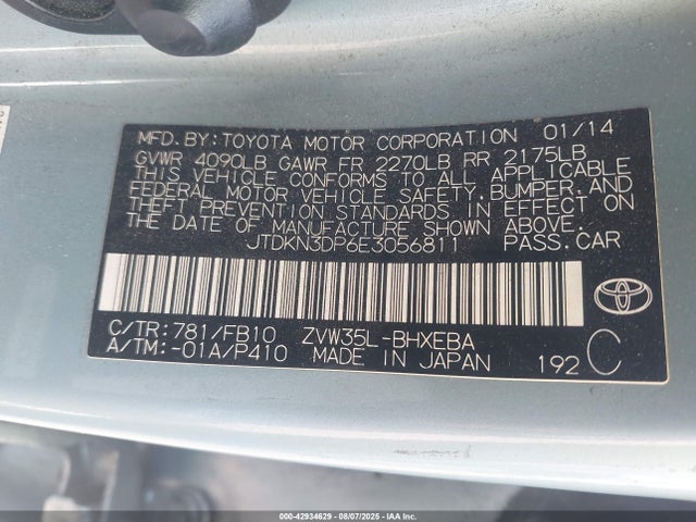 Toyota 2zr-fxe+3jm 2014 JTDKN3DP6E3056811 Image 9