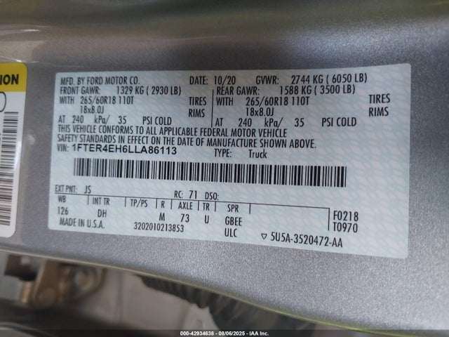 1FTER4EH6LLA86113 Ford 2020