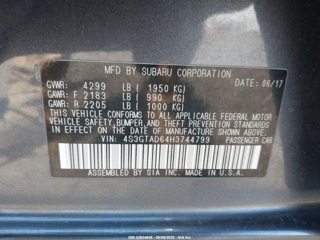 Subaru na 2017 4S3GTAD64H3744799 Image 9