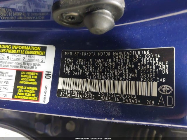 Toyota 2zr-fe 2014 2T1BURHE3EC116727 Image 9
