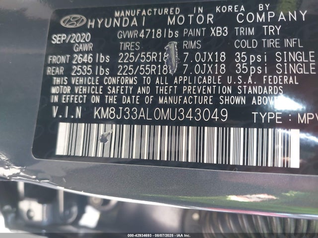 KM8J33AL0MU343049 Hyundai gdi theta ii