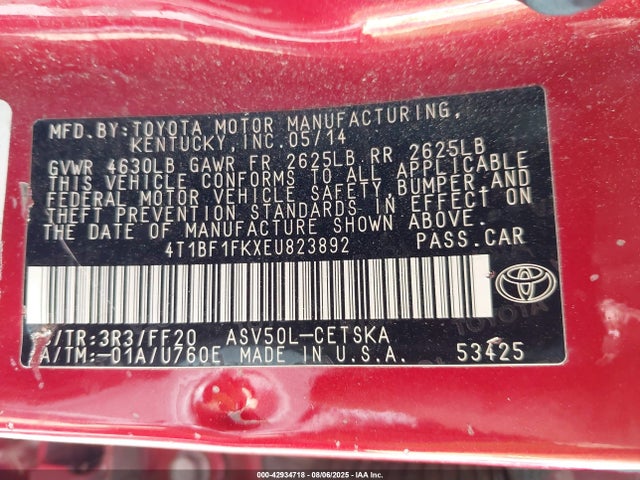 Toyota 2ar-fe 2014 4T1BF1FKXEU823892 Image 9