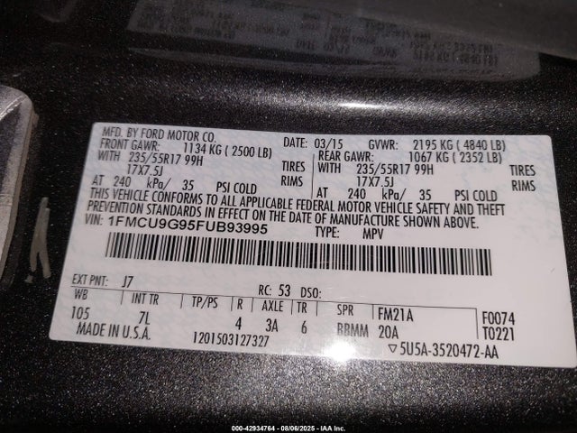 Ford 2015 2015 1FMCU9G95FUB93995 Image 9
