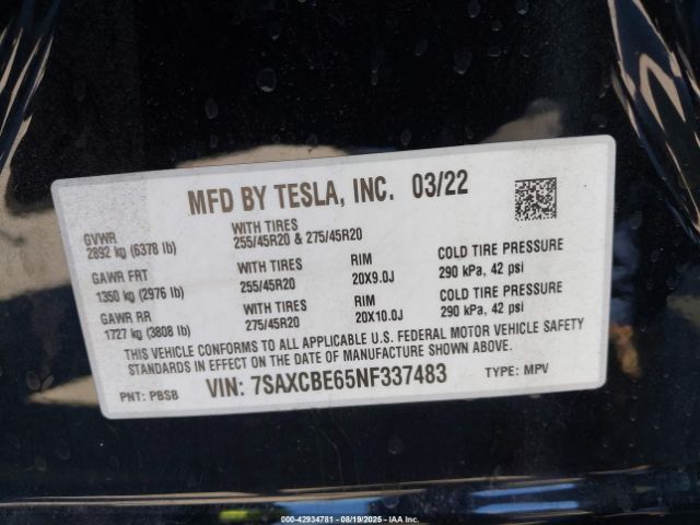2022 TESLA MODEL X 7SAXCBE65NF337483 Photo 8