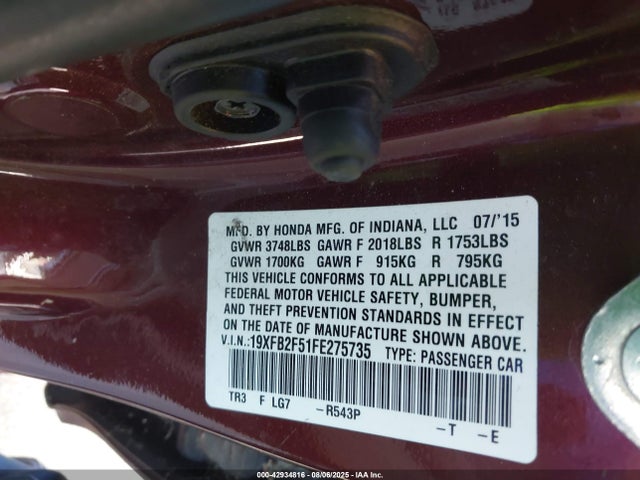 Honda r18z1 2015 19XFB2F51FE275735 Image 9