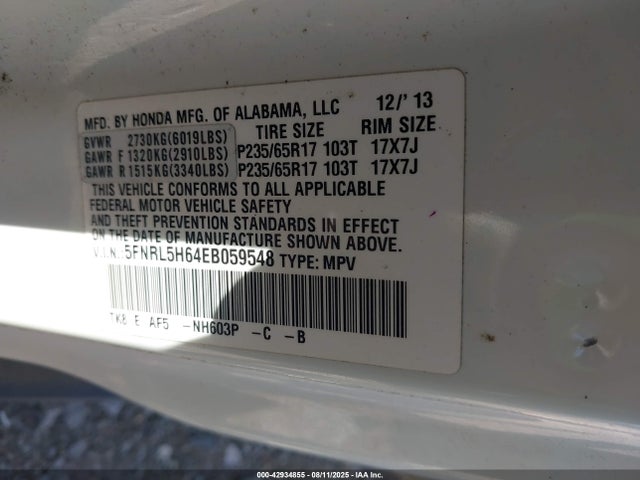 Honda j35z8 2014 5FNRL5H64EB059548 Image 9