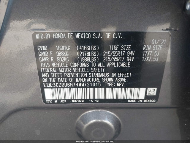 3CZRU6H74MM721015 Honda r18z9