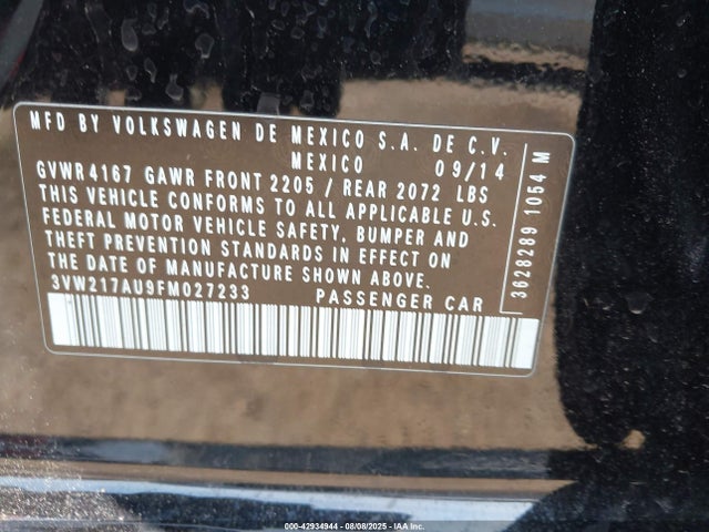 3VW217AU9FM027233 Volkswagen 2015