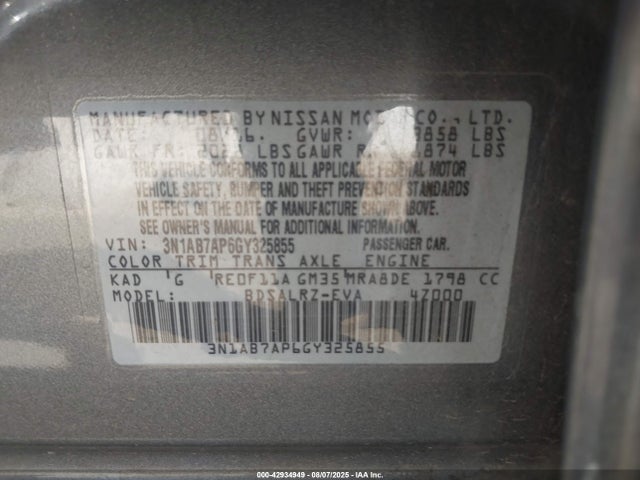 3N1AB7AP6GY325855 Nissan Sentra