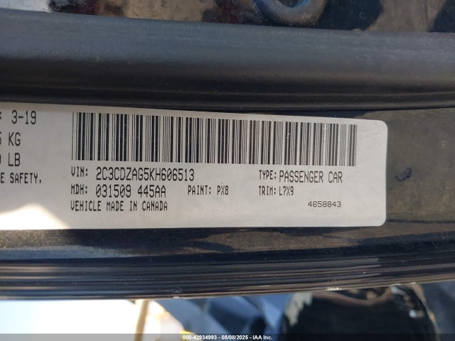Dodge 2019 2019 2C3CDZAG5KH606513 Image 9