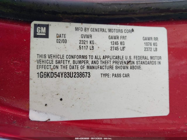 2003 CADILLAC DEVILLE 1G6KD54Y83U238673 Photo 8