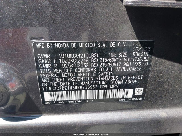 3CZRZ1H39RM736957 Honda k20z5